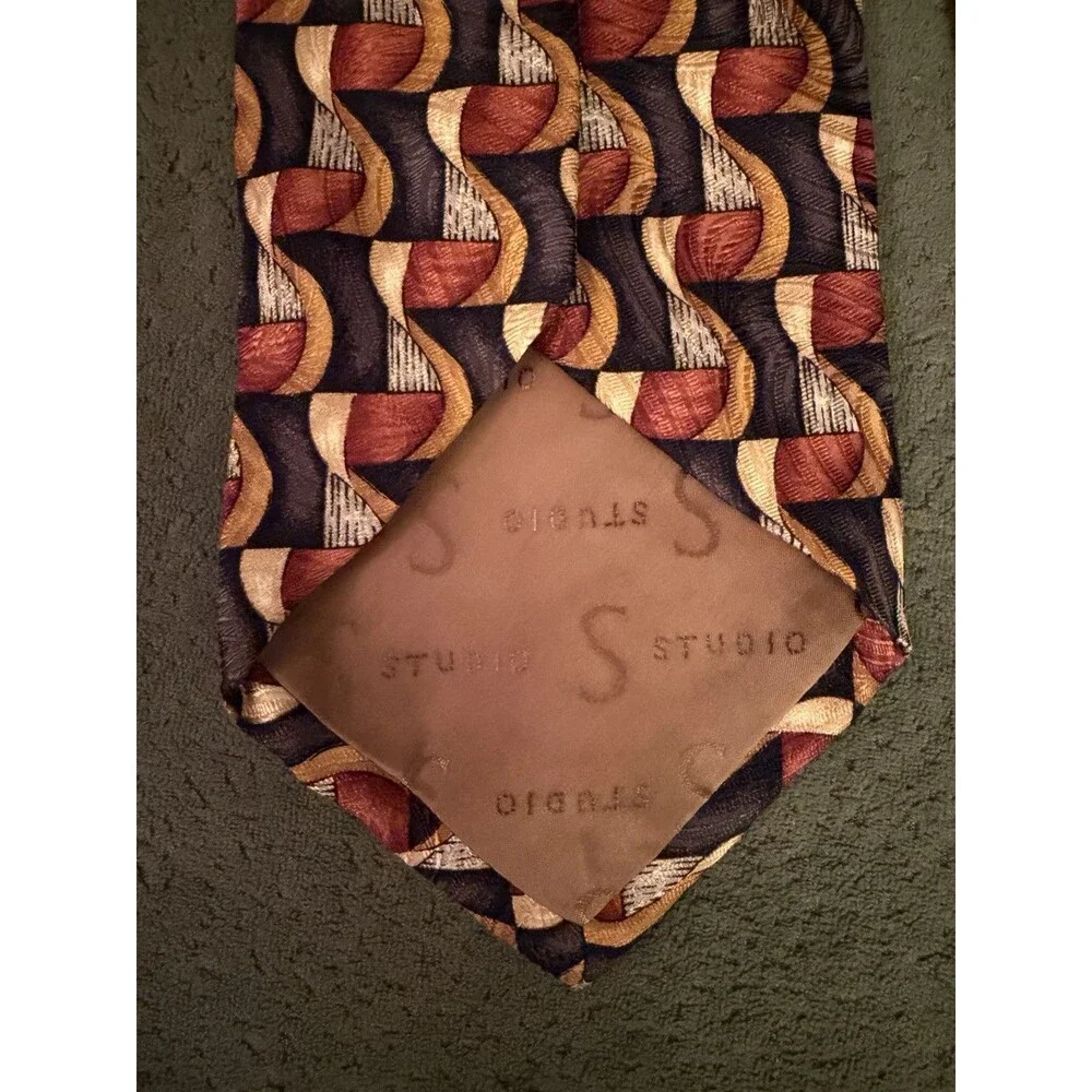 Robert Talbott Men's Silk Tie Vintage Geometric Brown Gold